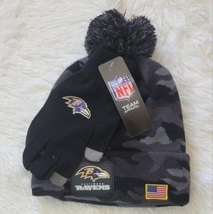 🏈NFL Baltimore Ravens Black Camo Beanie & Gloves Salute to Service Set🏈
